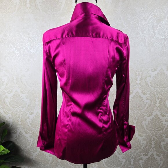 Body by Victoria Sz Small Fuchsia Silk Button Down Shirt Turnback Cuff Long Slv - Picture 8 of 16